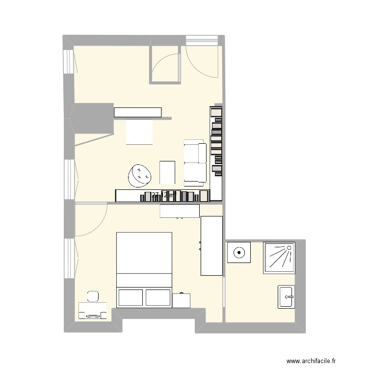 plan gare 2. Plan de 1 pièce et 27 m2