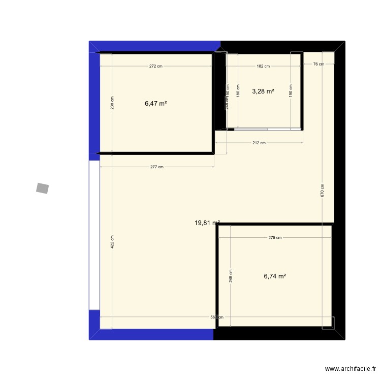 Paradis 2.0. Plan de 4 pièces et 44 m2