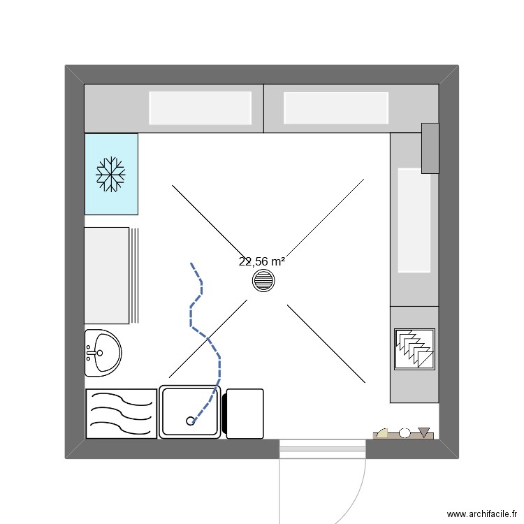 labo cuisine. Plan de 1 pièce et 23 m2