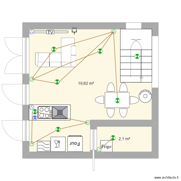 Extension. Plan de 2 pièces et 22 m2