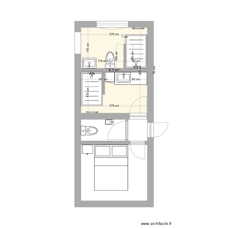 Salles de bain. Plan de 1 pièce et 9 m2