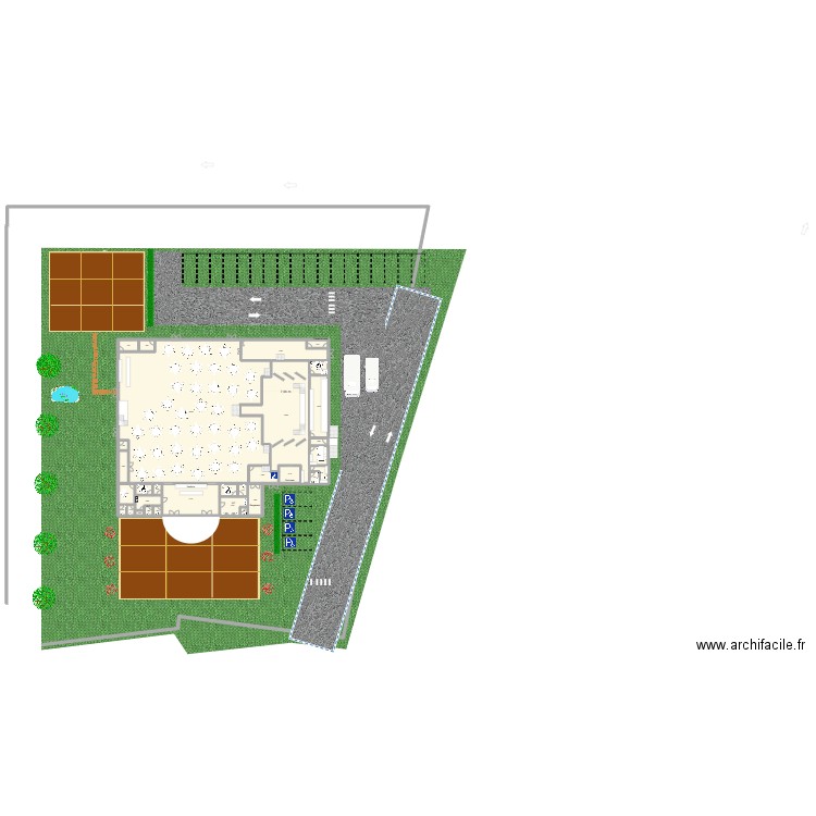 Cabaret entrée latérale. Plan de 57 pièces et 1943 m2