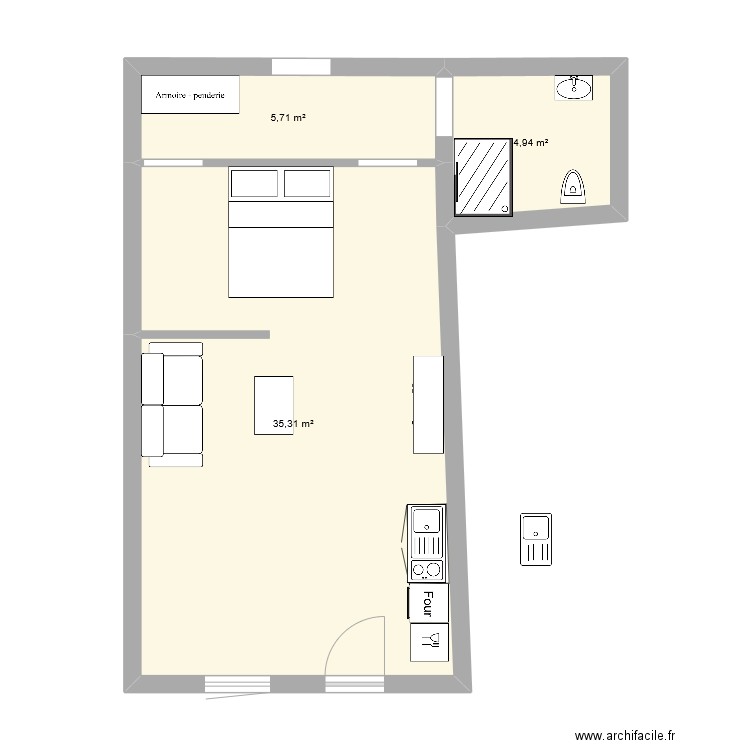 sous sol roynac. Plan de 3 pièces et 46 m2