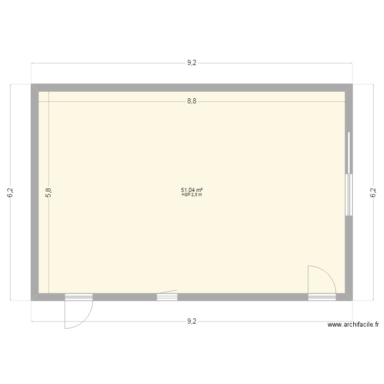 plan 1. Plan de 1 pièce et 51 m2