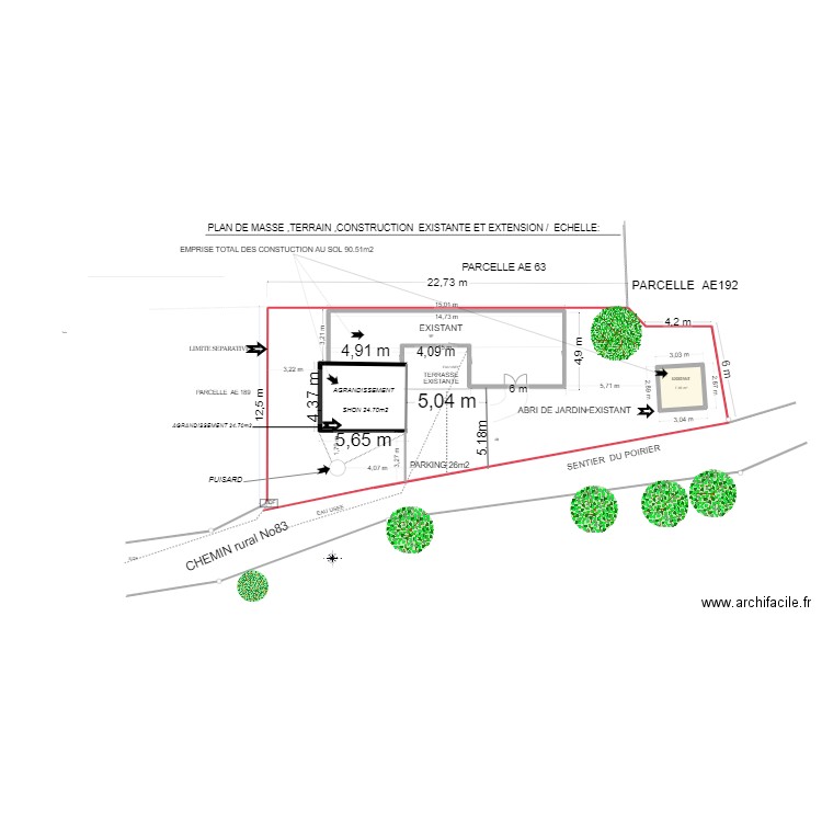 PLAN DE MASSE. Plan de 1 pièce et 7 m2