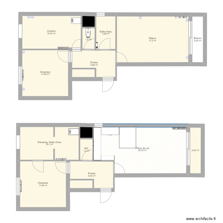 Pilate . Plan de 15 pièces et 105 m2