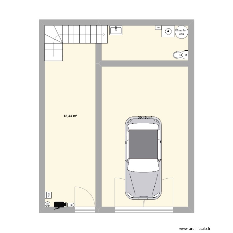 Plan RDC Garage. Plan de 2 pièces et 49 m2