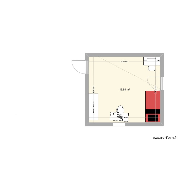 chambre Mila. Plan de 1 pièce et 17 m2