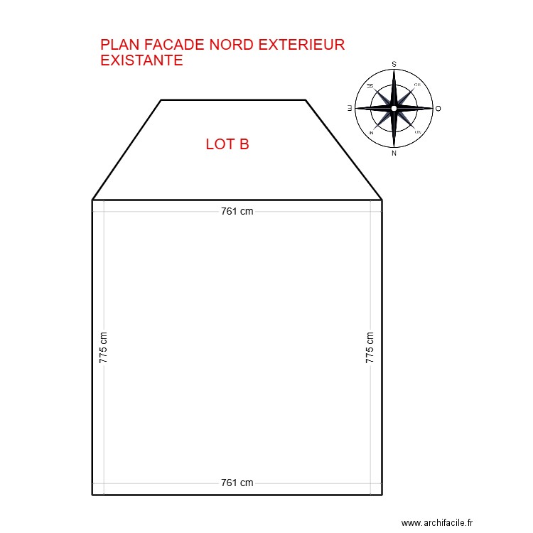 PLAN FACADE NORD EXTERIEUR EXISTANTE. Plan de 2 pièces et 74 m2