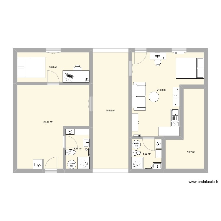 Chaudon RDC. Plan de 7 pièces et 91 m2