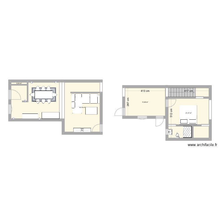 Maisonnette . Plan de 5 pièces et 69 m2