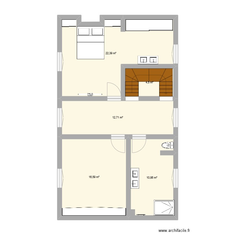 Chambre cl. Plan de 5 pièces et 67 m2