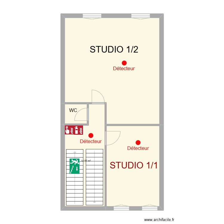 Etaga 1. Plan de 4 pièces et 71 m2