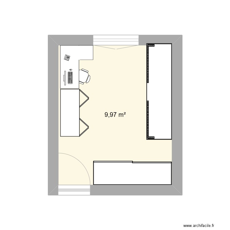 chambre bureau. Plan de 1 pièce et 10 m2