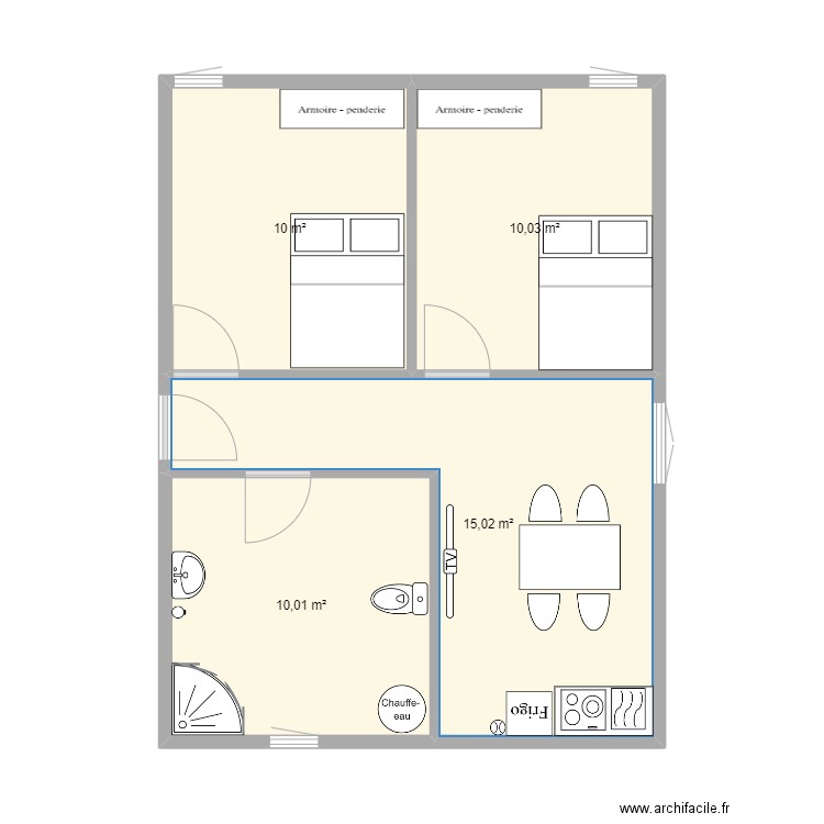 plan maison flottante. Plan de 4 pièces et 45 m2