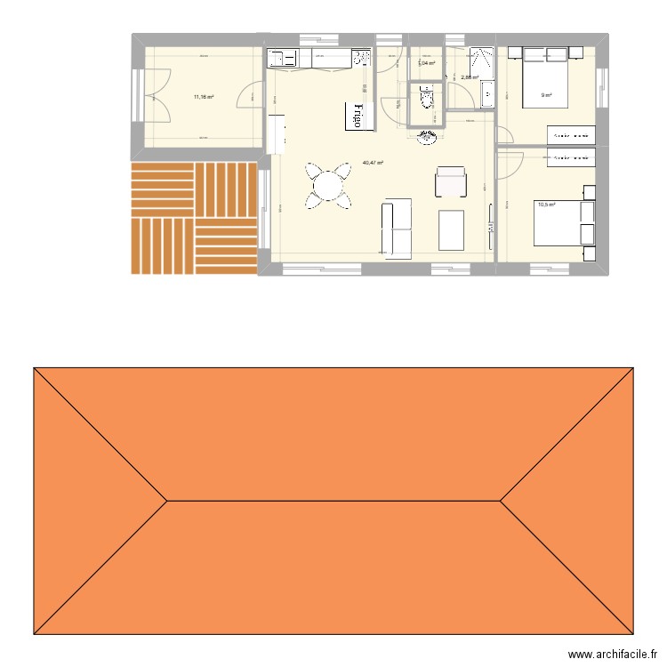 Porjet 1. Plan de 6 pièces et 75 m2