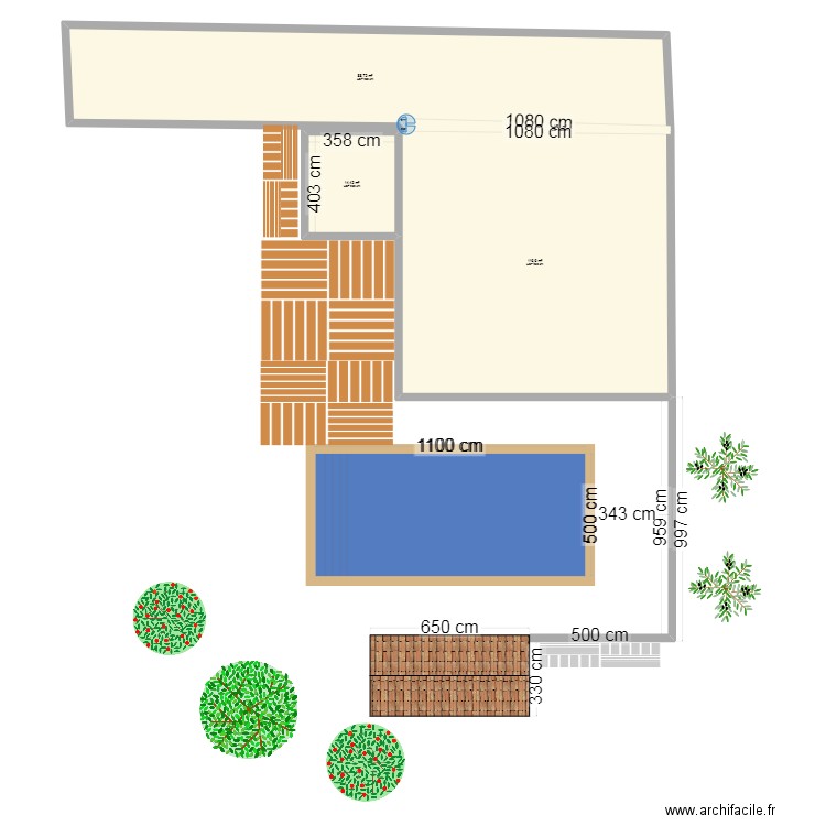 plan masse piscine et pool house. Plan de 4 pièces et 222 m2