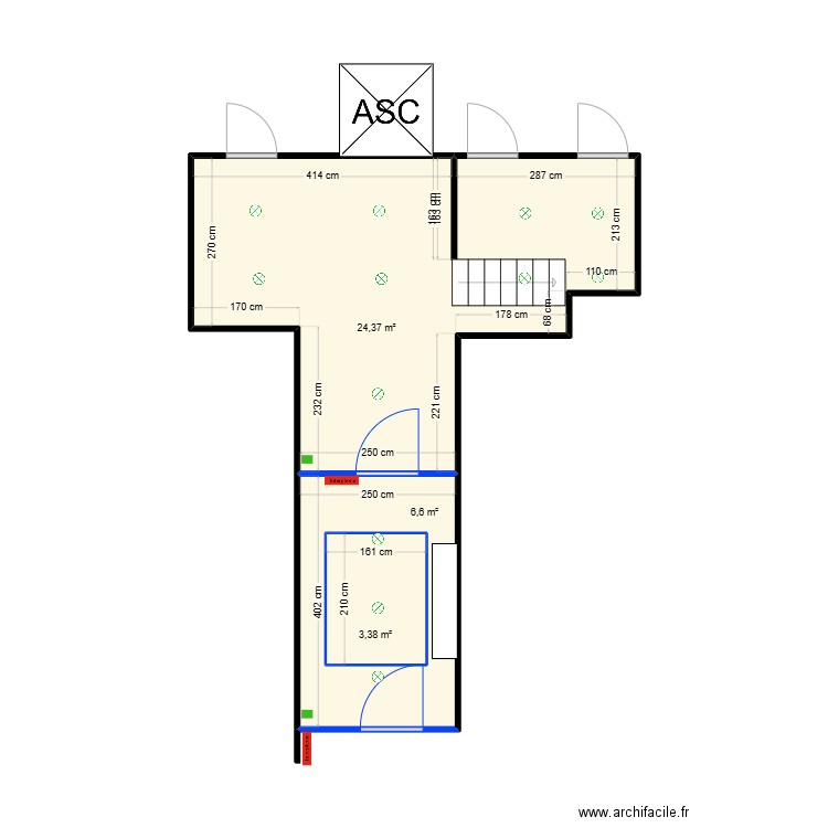 Hall BAC C-27. Plan de 3 pièces et 38 m2