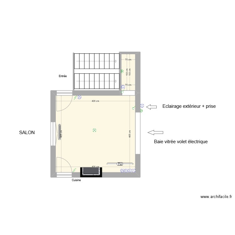 salon. Plan de 2 pièces et 18 m2