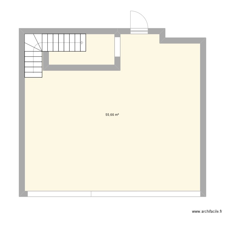 magasin. Plan de 1 pièce et 56 m2