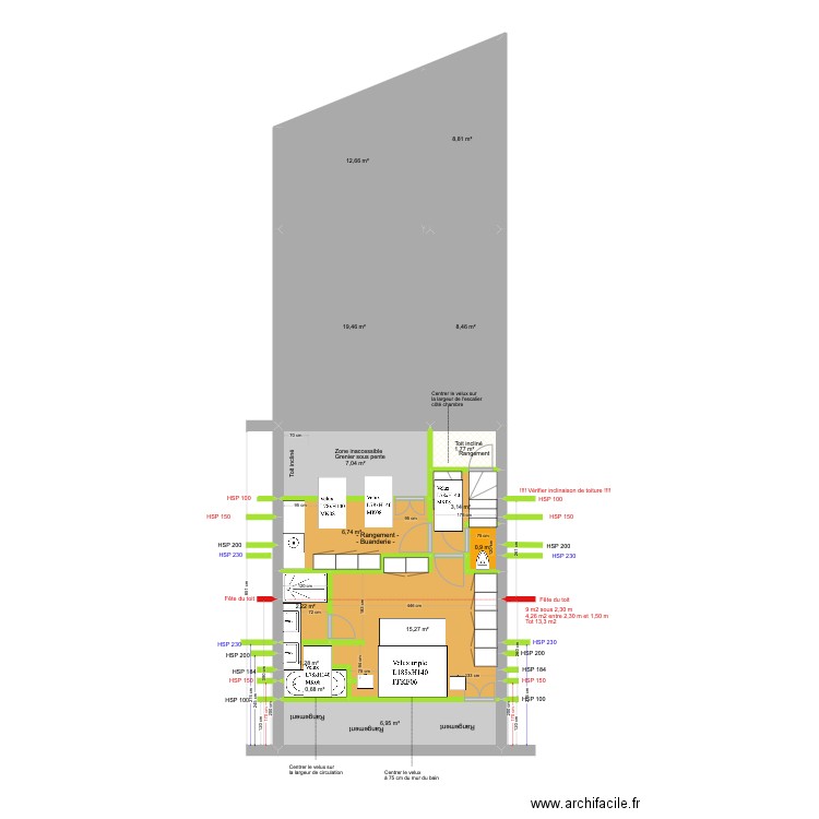 BAUCQ 77 4e étage VFAdé2. Plan de 14 pièces et 95 m2