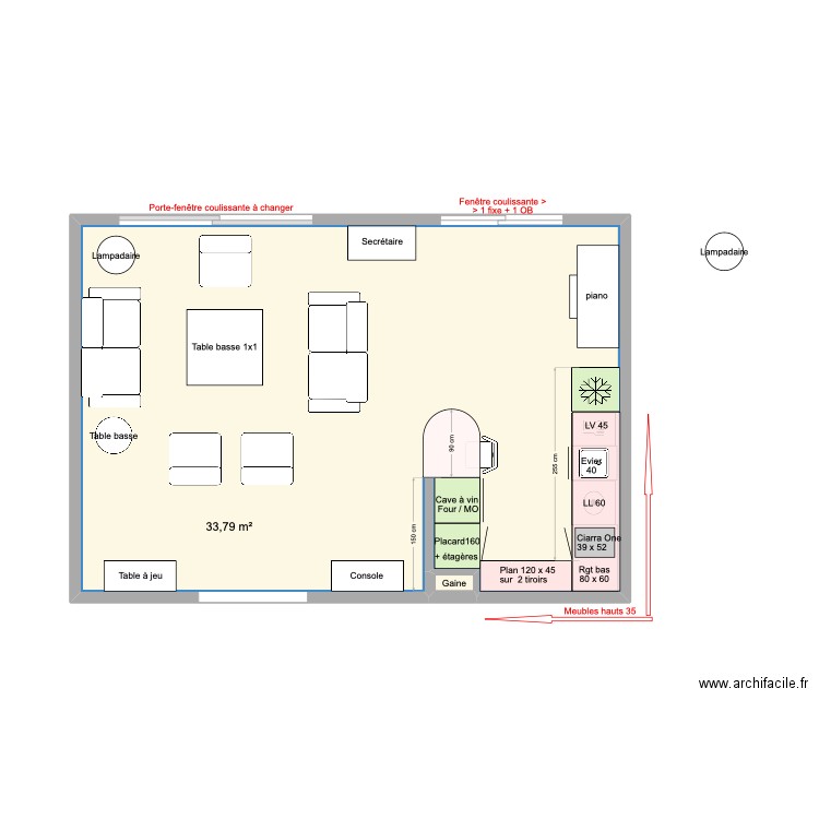 Cuisine arclinea LL sous plan 2. Plan de 2 pièces et 34 m2