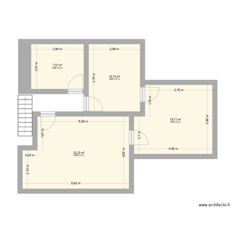 1er étage. Plan de 4 pièces et 56 m2