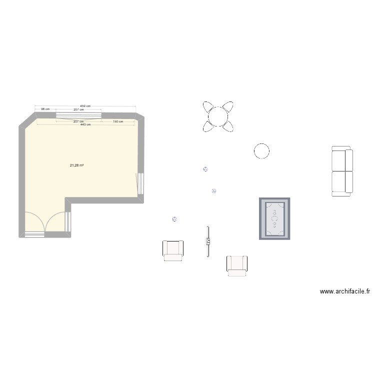 devoir le salon n°1. Plan de 1 pièce et 21 m2