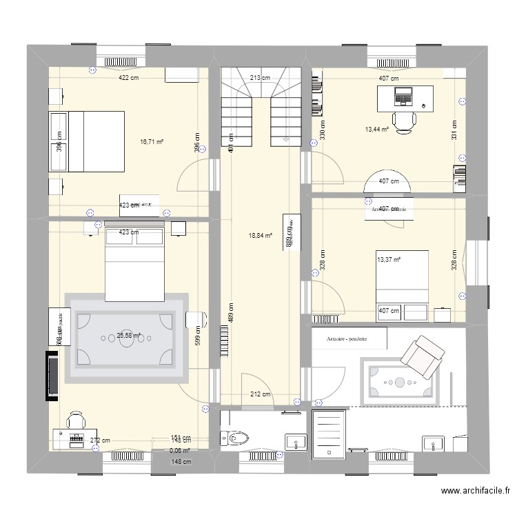 Mouliherne - 1er étage - V2. Plan de 6 pièces et 88 m2