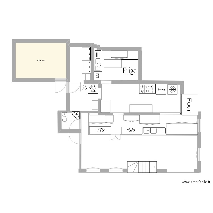 poirier bas. Plan de 1 pièce et 10 m2