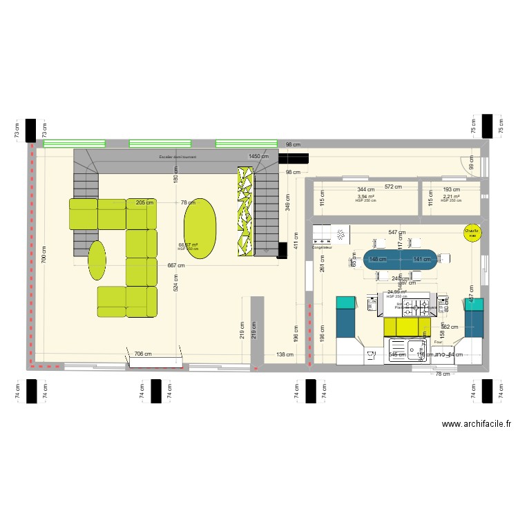 Maison Algérie -rdc. Plan de 4 pièces et 98 m2