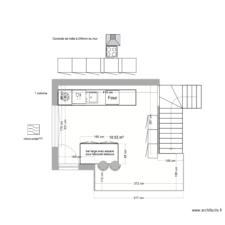 Cuisine amémagement 1. Plan de 1 pièce et 19 m2