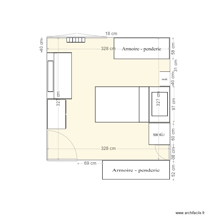 Chambre enfant. Plan de 1 pièce et 11 m2