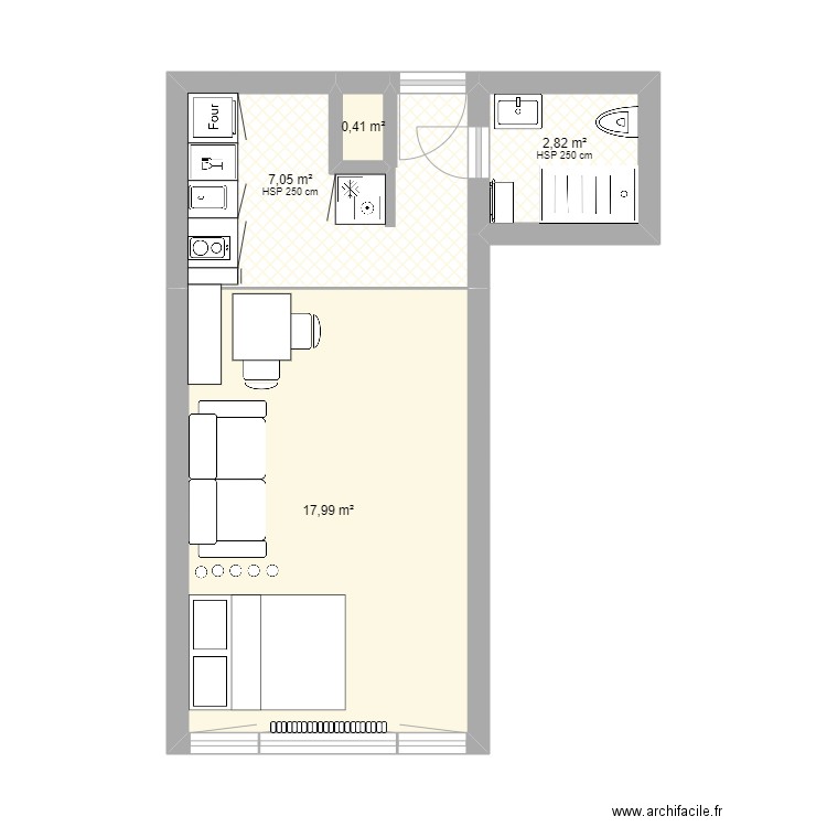 Souveraine90. Plan de 4 pièces et 28 m2