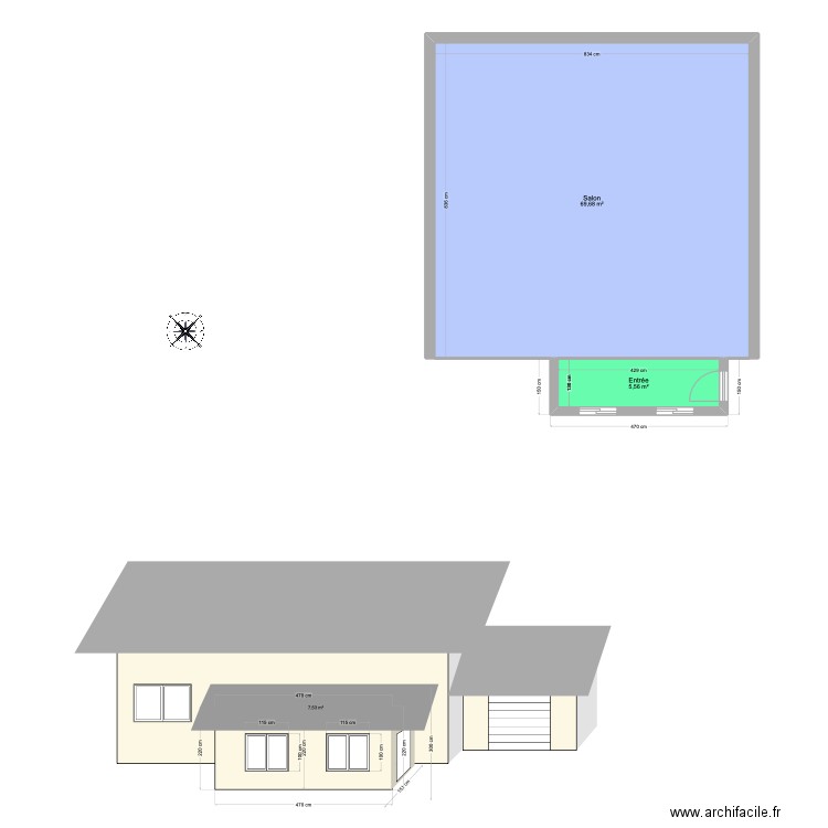 plan agrandissement veranda . Plan de 2 pièces et 75 m2