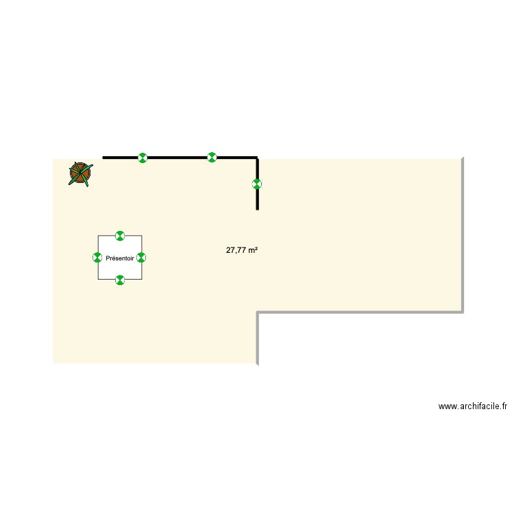 Stand. Plan de 1 pièce et 28 m2