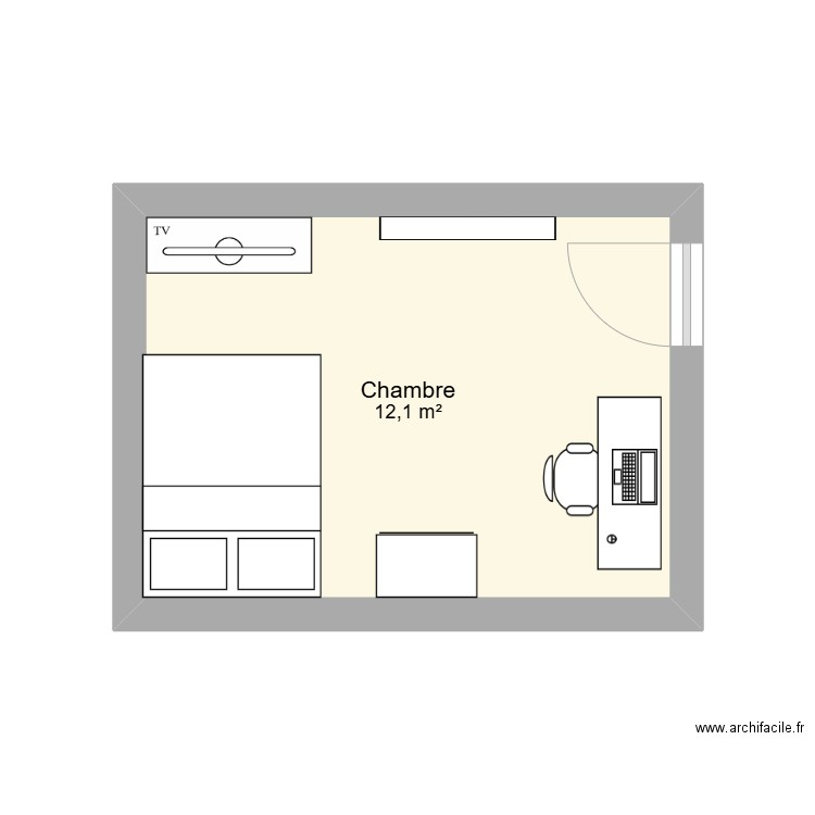 chambre. Plan de 1 pièce et 12 m2