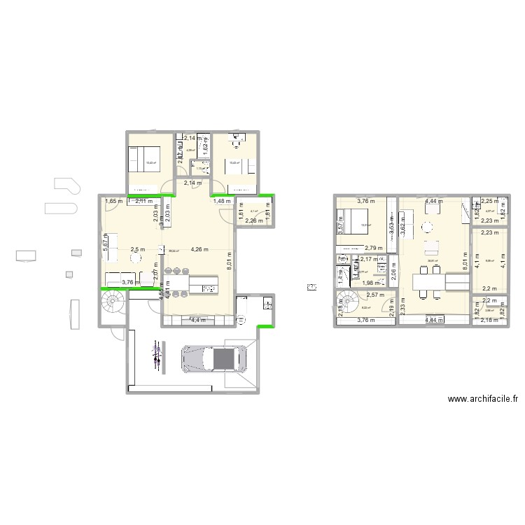 plan rectangulaire  avec appart etage. Plan de 14 pièces et 172 m2