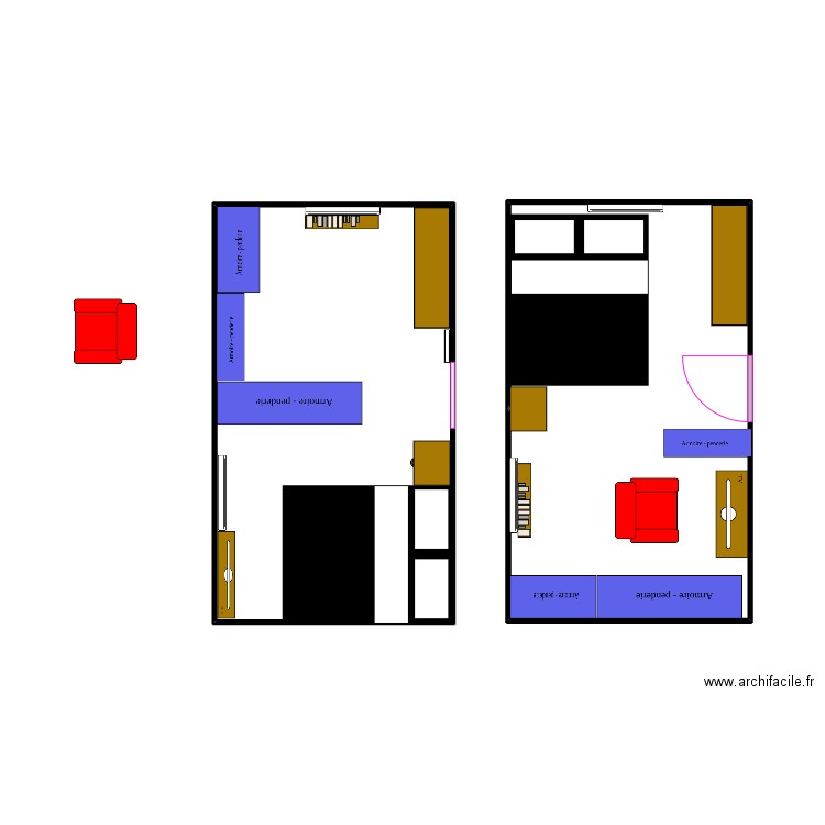 ma chambre. Plan de 2 pièces et 37 m2