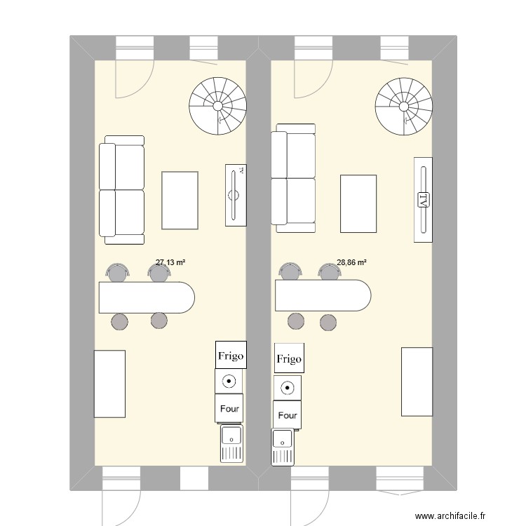 maison. Plan de 2 pièces et 56 m2