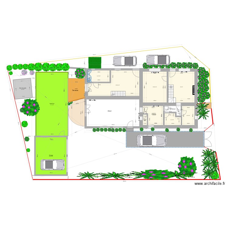 plan terrain avec plantes terrasse et garage 12 06 2024. Plan de 11 pièces et 176 m2