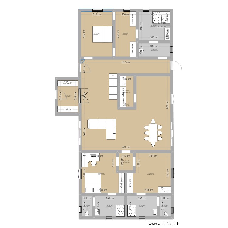 maison plein pied. Plan de 14 pièces et 179 m2