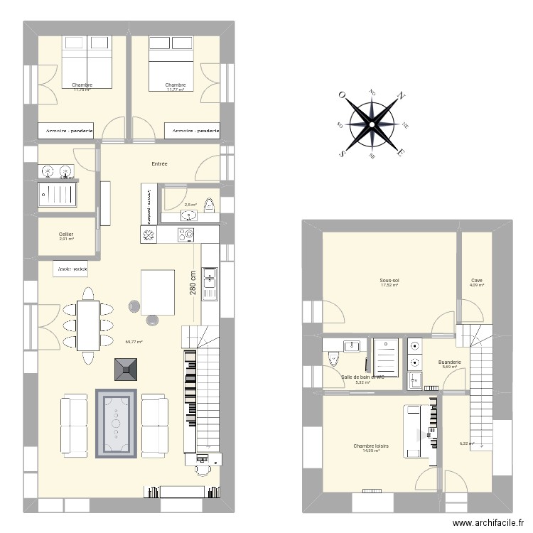 Maison longue 3. Plan de 12 pièces et 157 m2