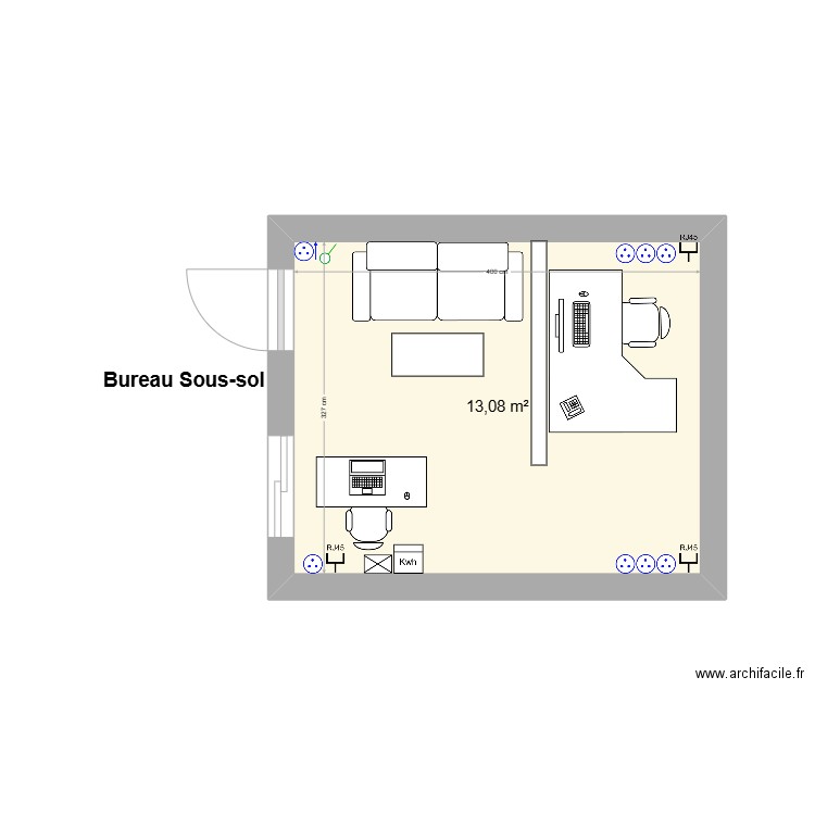 Bureau Sous-Sol. Plan de 1 pièce et 13 m2