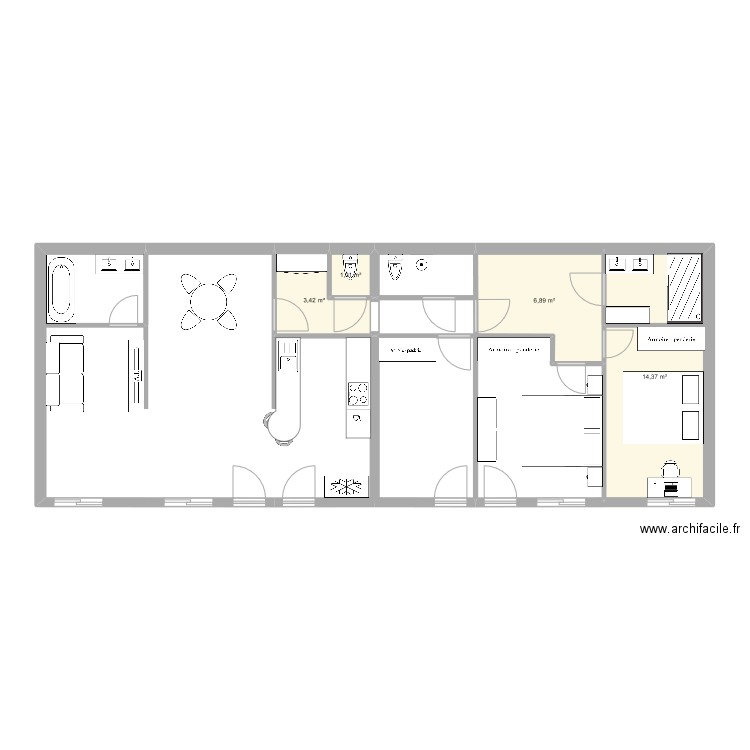 Boul1 et 2. Plan de 4 pièces et 26 m2