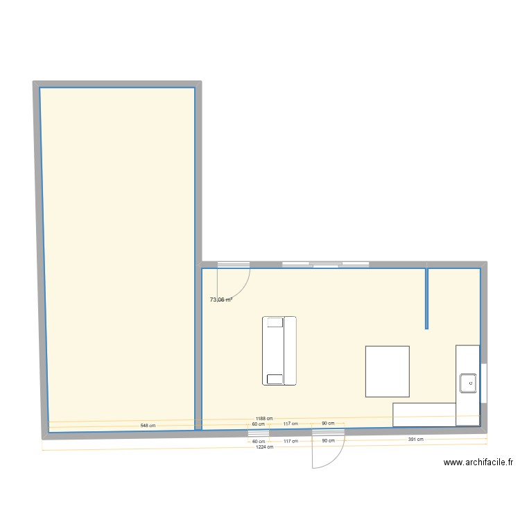 VILLA CASTERA. Plan de 1 pièce et 73 m2