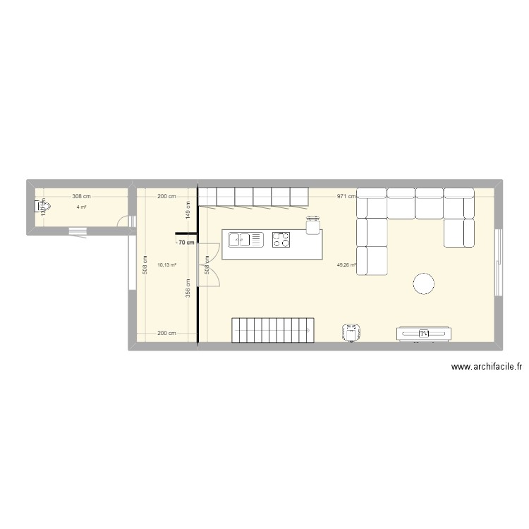 Loft. Plan de 3 pièces et 63 m2