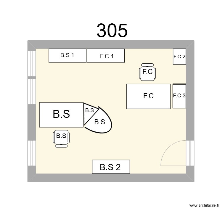 Bureau R 305 - F.CLOAREC - S.SPIRTA. Plan de 1 pièce et 19 m2