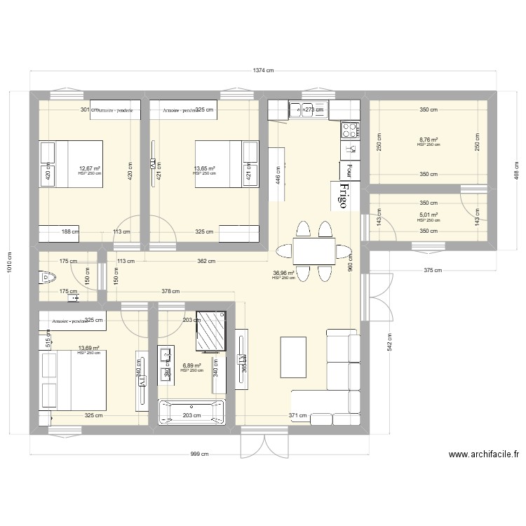 Therese / Tristan projet bis. Plan de 7 pièces et 98 m2