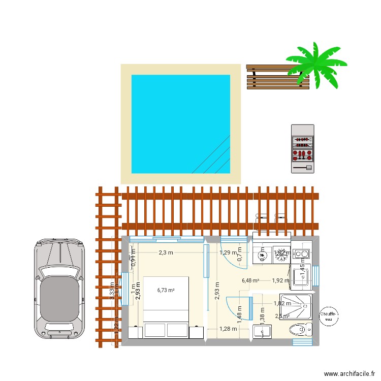 Bungalow 20m2 modifié épouse Joseph. Plan de 3 pièces et 16 m2